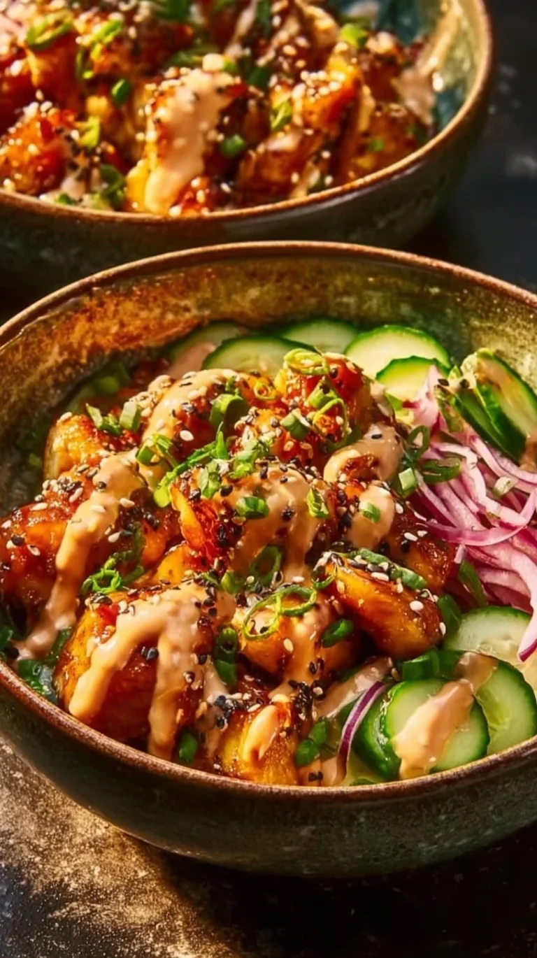 Bang Bang Chicken Bowl with crispy chicken and fresh vegetables
