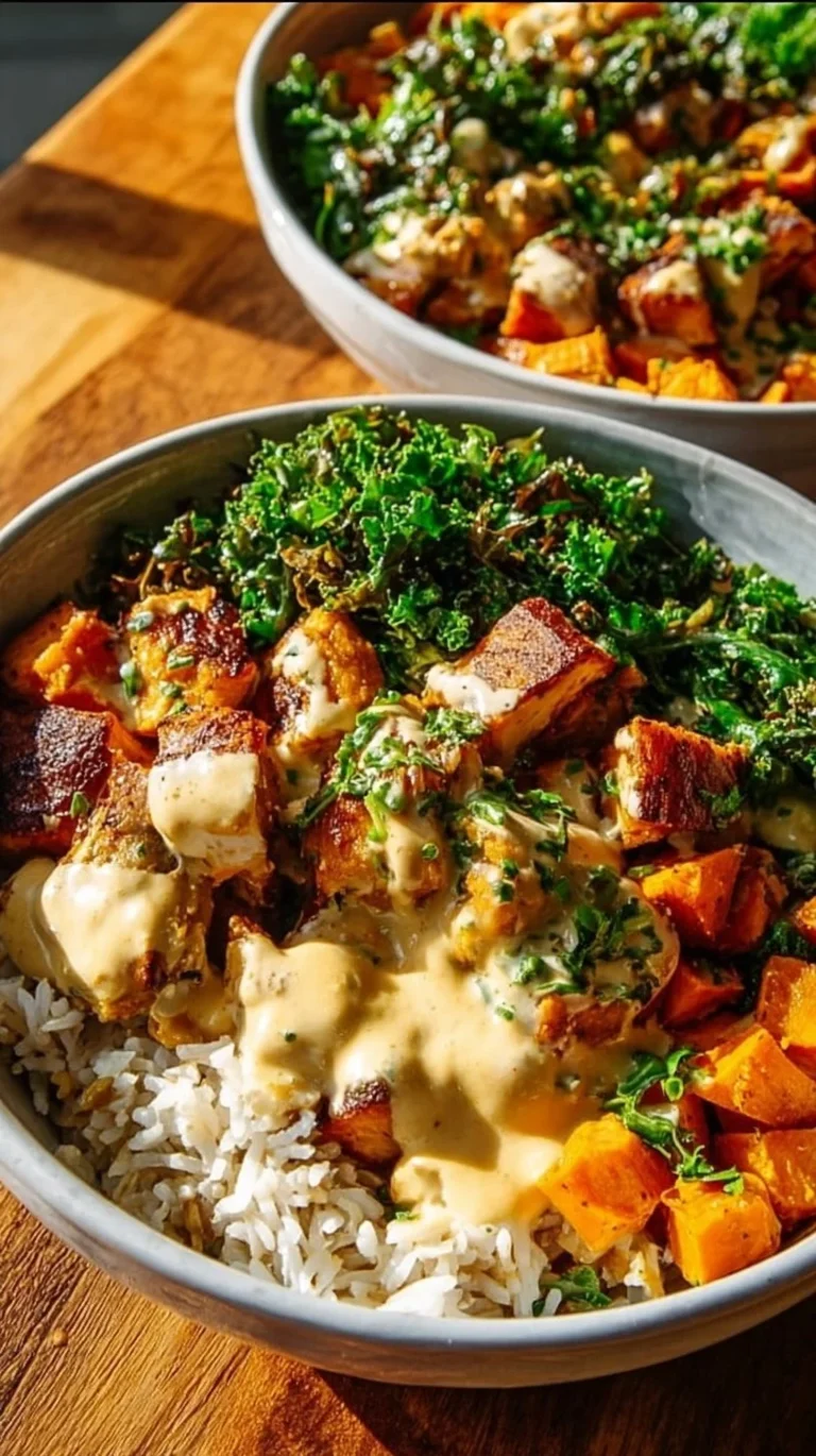Healthy chicken and sweet potato bowls recipe with fresh ingredients