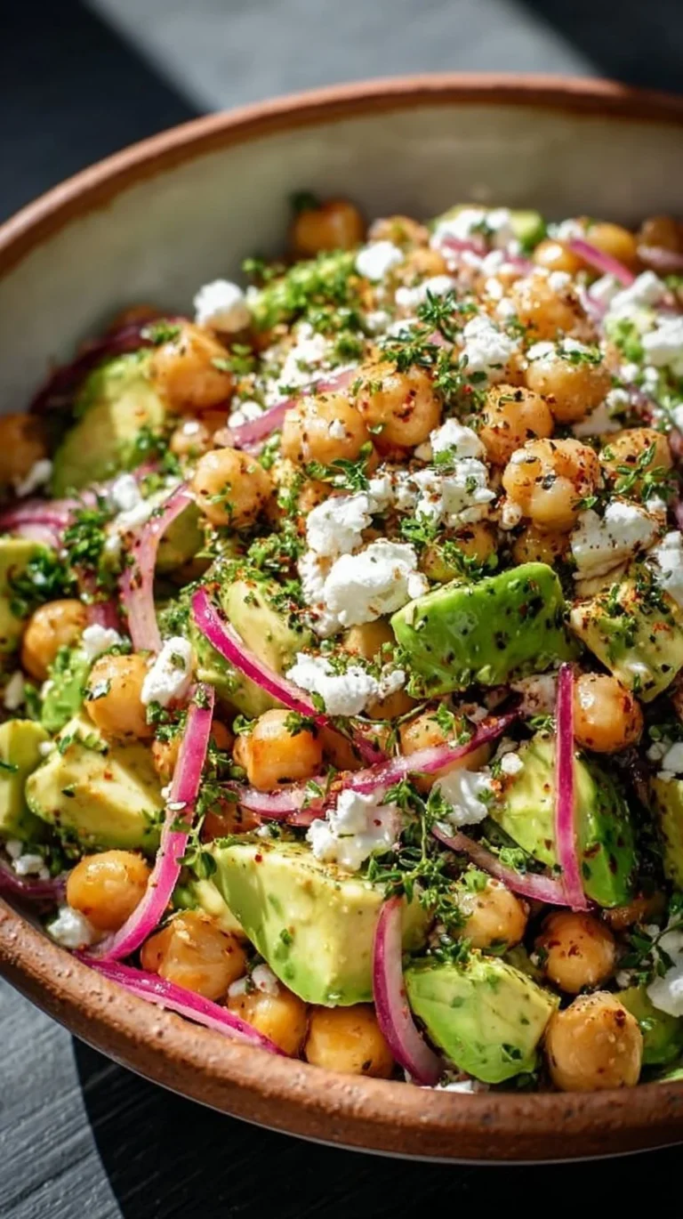 Chickpea Feta Salad with avocado in a vibrant bowl