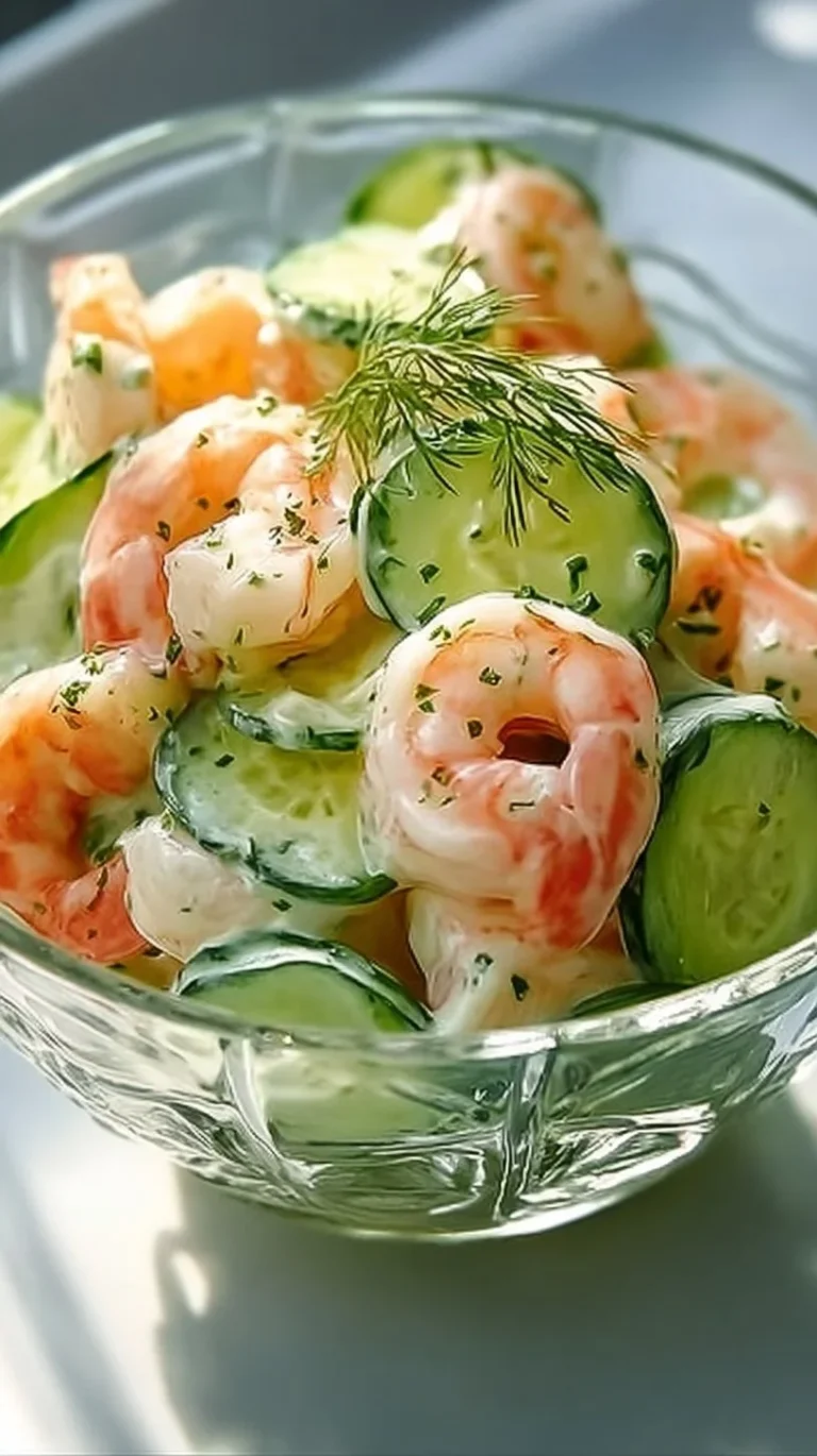 Creamy Cucumber Shrimp Salad with fresh veggies and a zesty dressing
