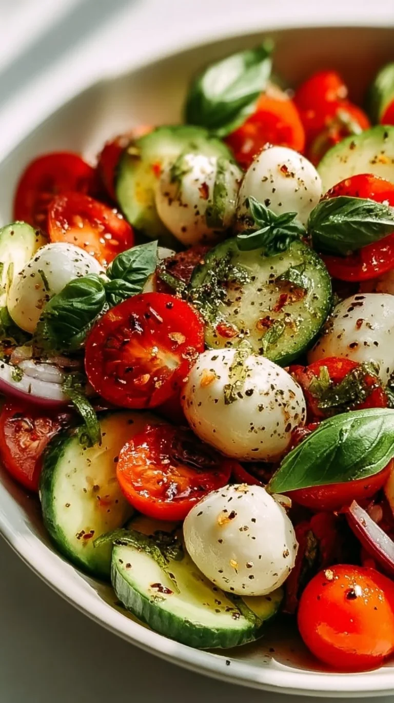 Cucumber Caprese Salad with fresh mozzarella and tomatoes