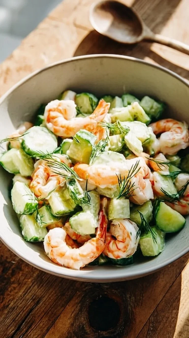 Cucumber Shrimp Salad with fresh vegetables and shrimp in a light dressing