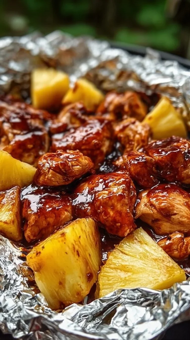 Hawaiian BBQ Chicken and Pineapple Foil Packets ready for grilling
