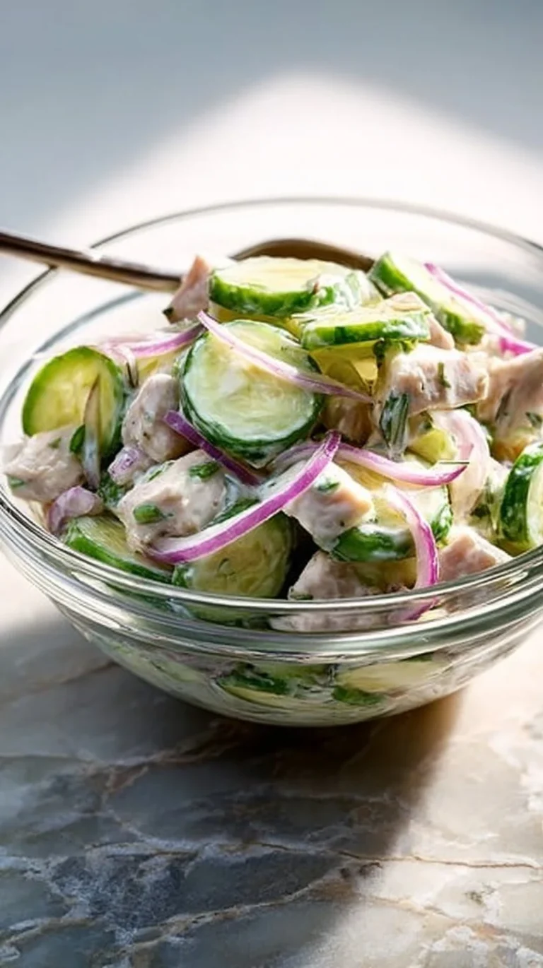 High protein cucumber salad with fresh ingredients and colorful garnishes