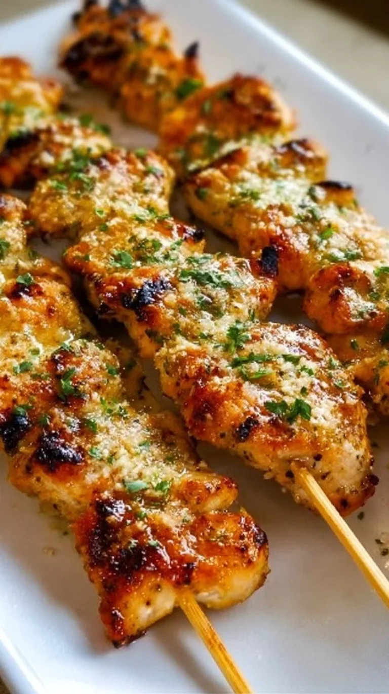 Ranch Garlic Parmesan Chicken Skewers ready to grill and serve