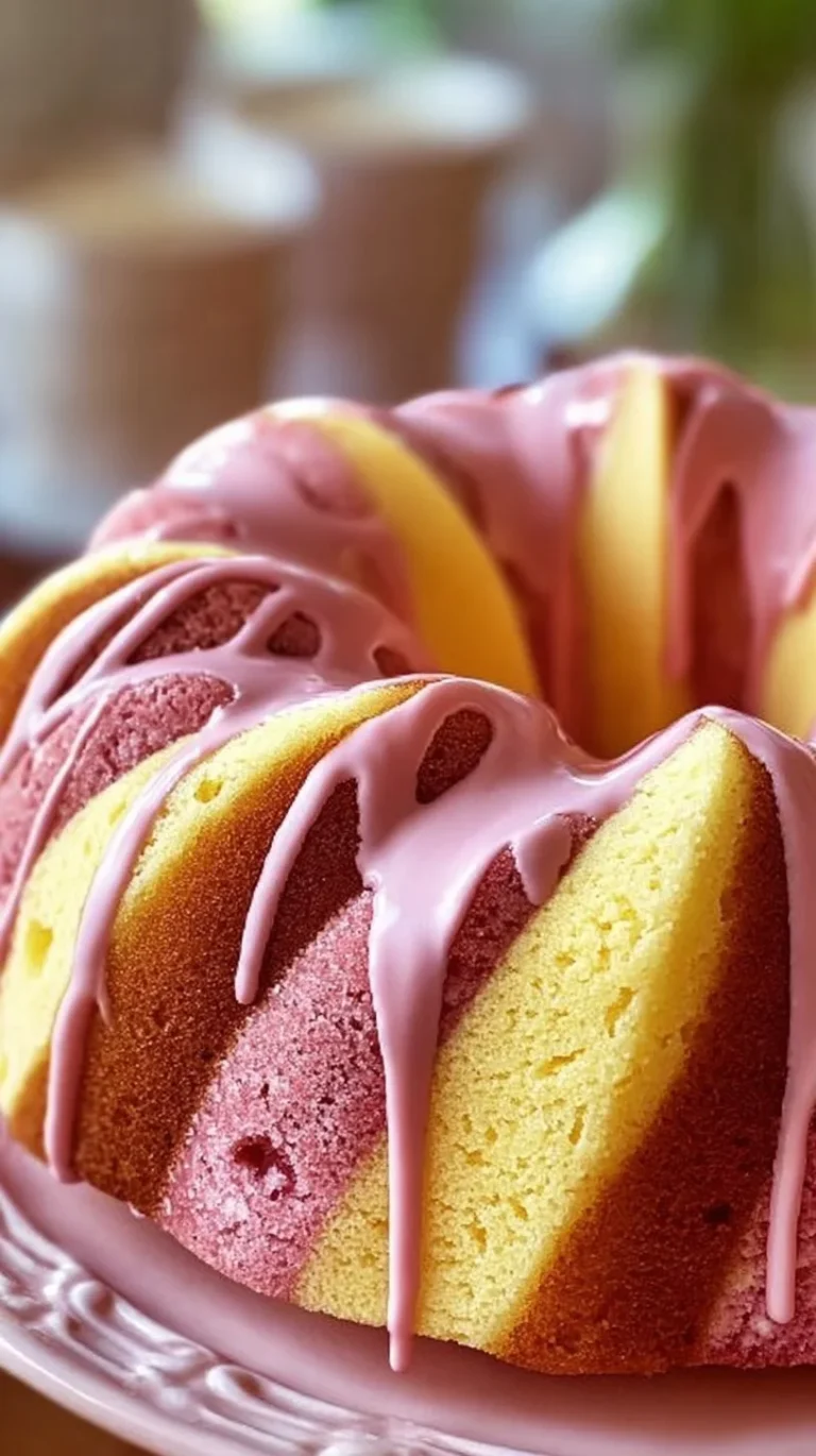 Delicious Strawberry Milkshake Pound Cake topped with fresh strawberries and whipped cream.