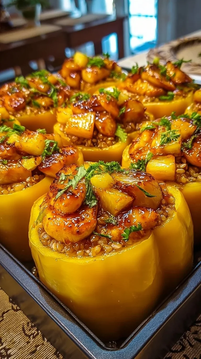 Teriyaki Chicken and Pineapple Stuffed Peppers with Rice