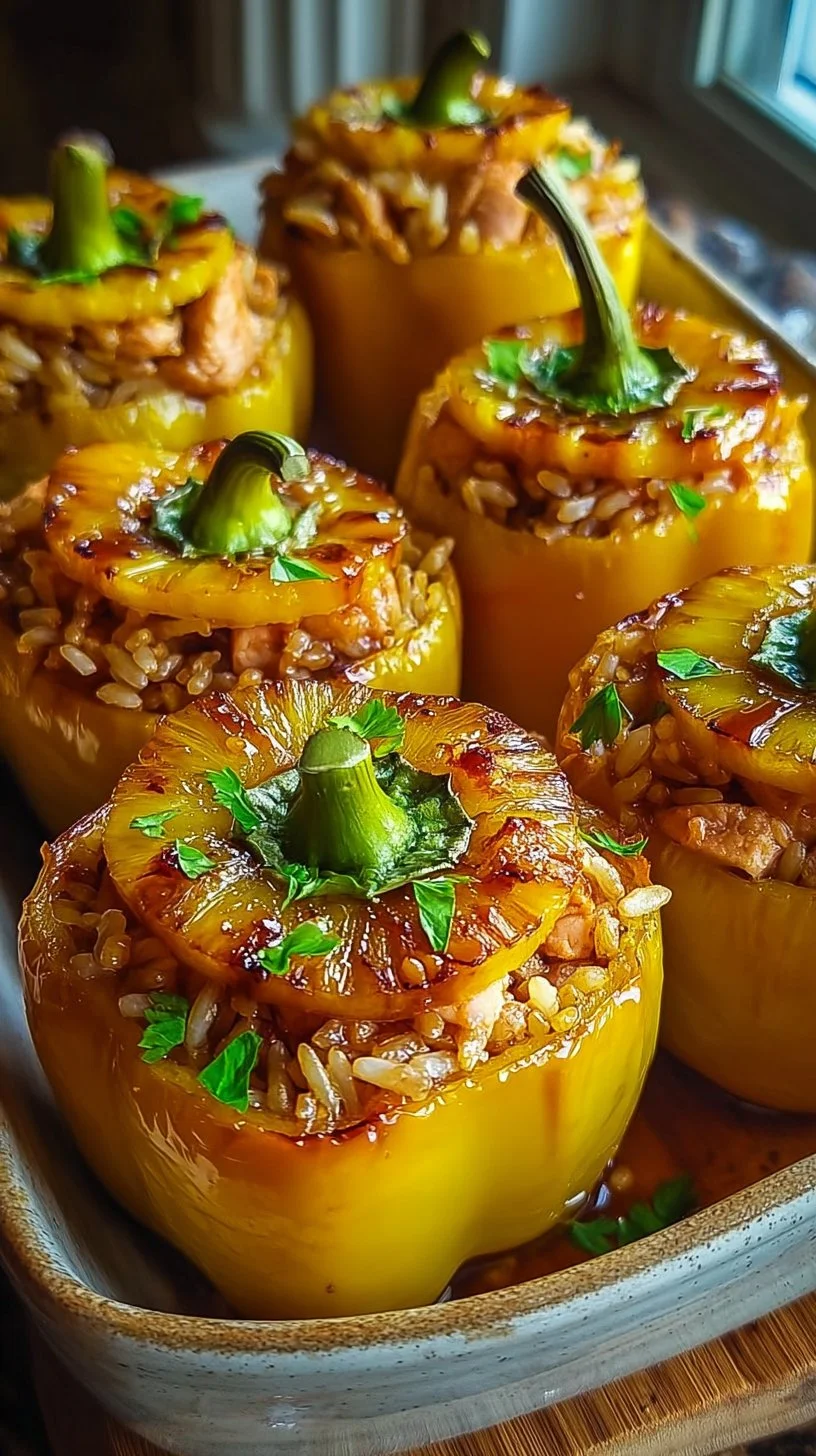 Teriyaki Pineapple Chicken and Rice Stuffed Peppers