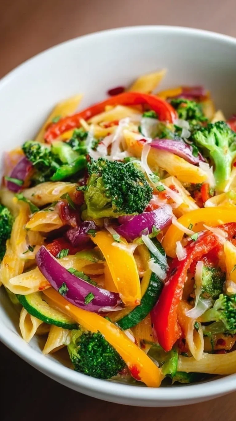 Vegetarian Pasta Primavera with colorful vegetables and light sauce