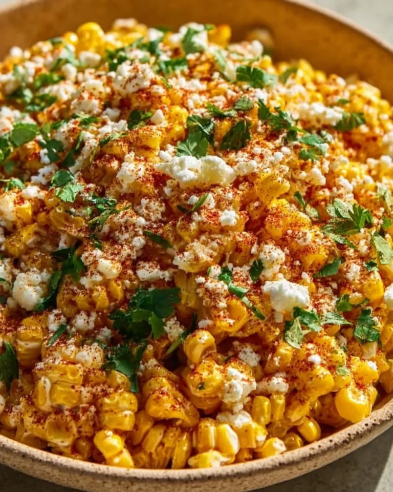 Delicious Mexican Street Corn Salad topped with cheese and chili powder.