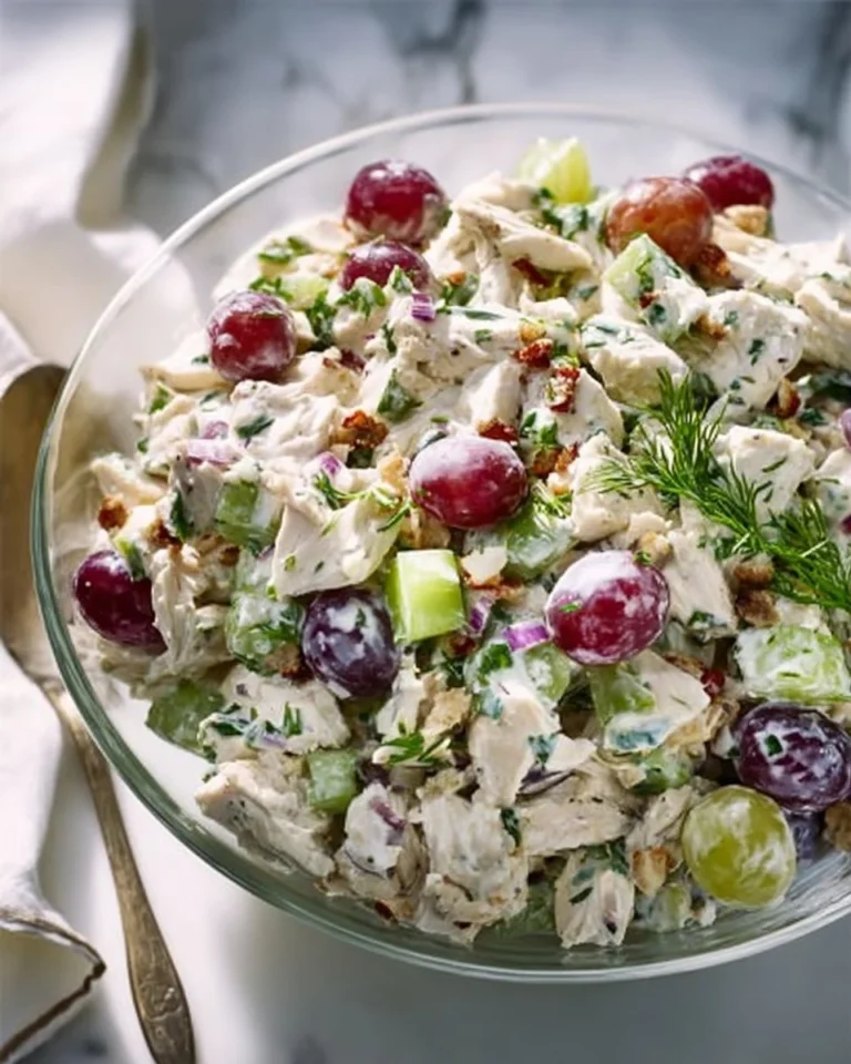 Delicious and fresh chicken salad served in a bowl.