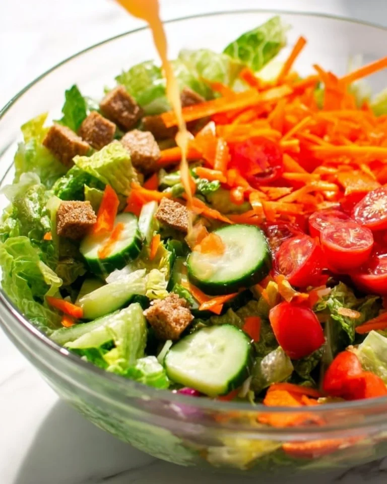 A classic house salad with fresh greens, tomatoes, and cucumbers.