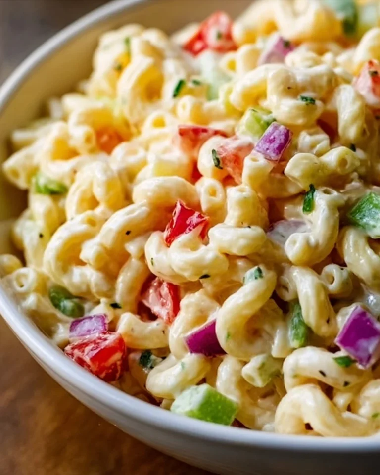 Gordon Ramsay's delicious macaroni salad served in a bowl with fresh ingredients.
