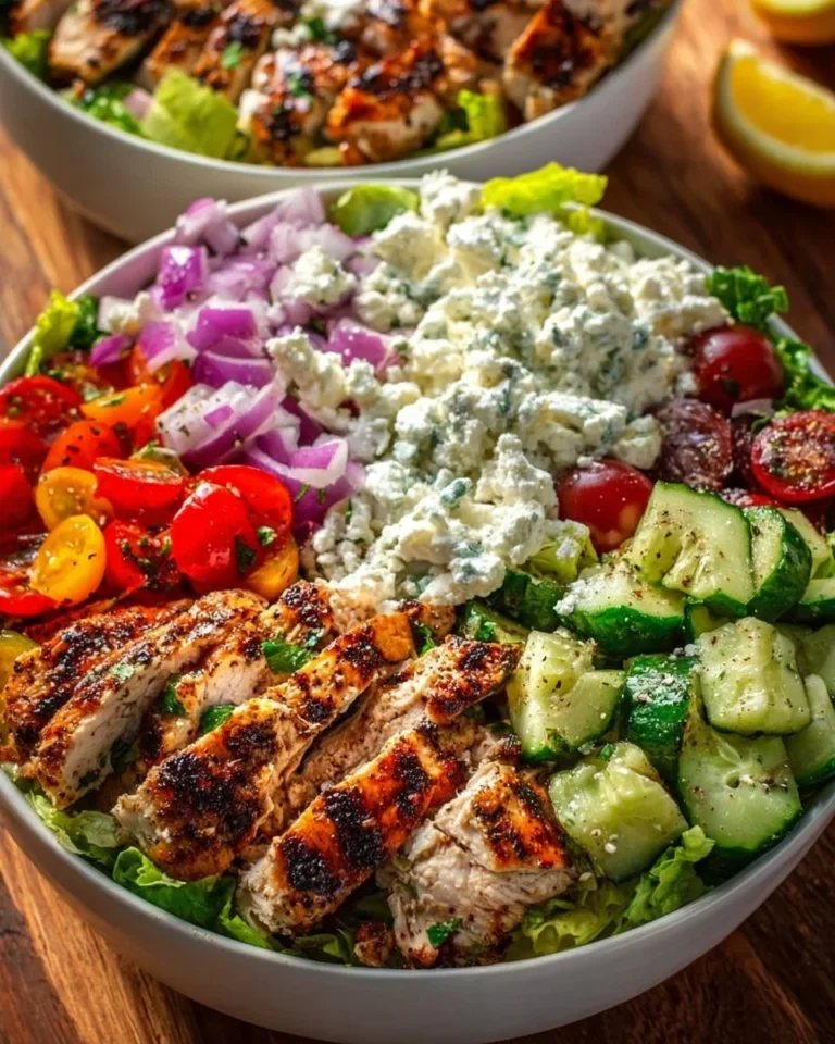 Healthy Greek Chicken Bowl with vegetables and herbs for a Mediterranean meal