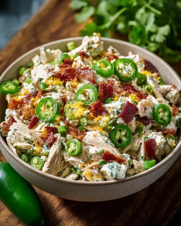 High protein jalapeno popper chicken salad with bacon and cheese