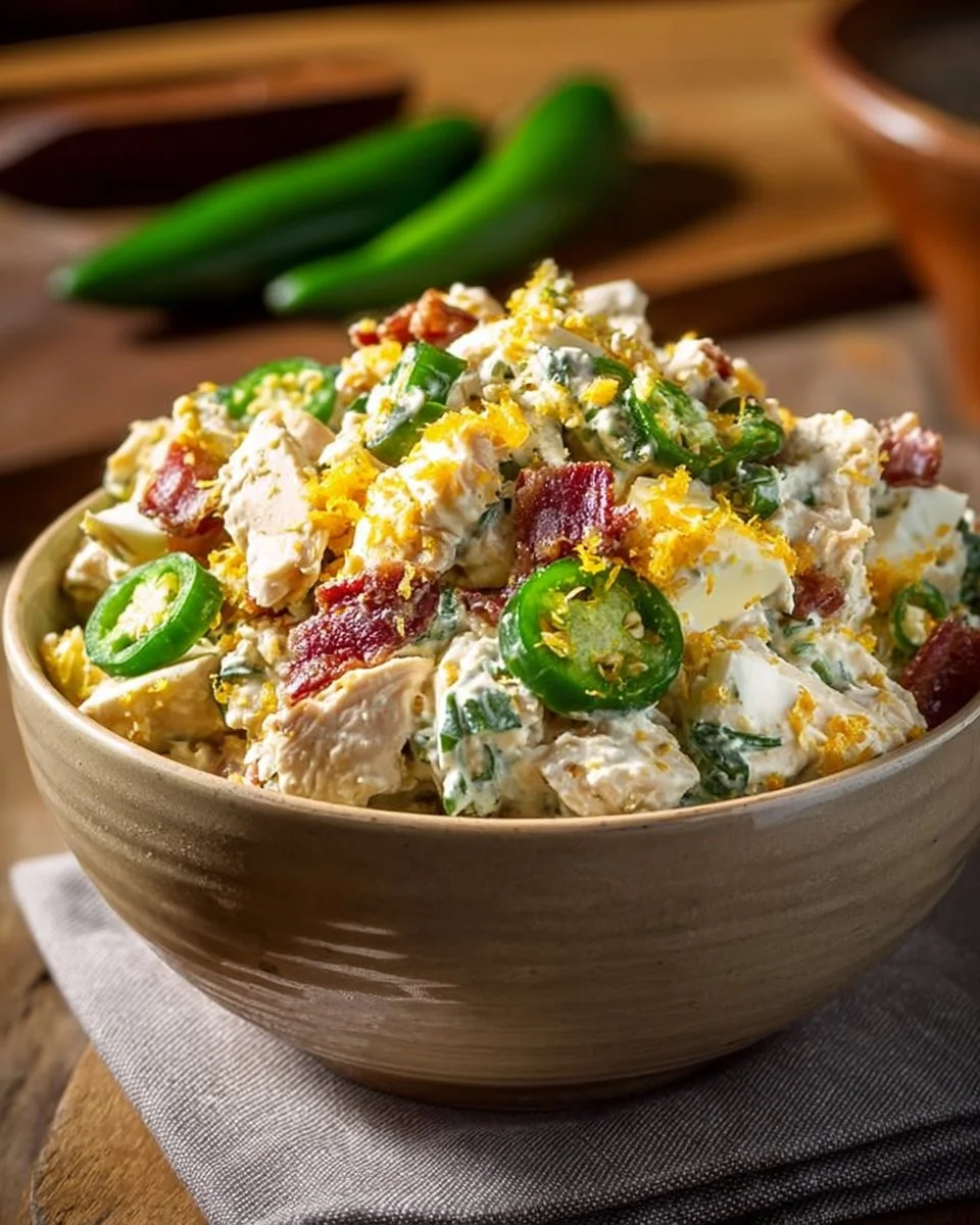 High Protein Jalapeno Popper Chicken Salad Recipe – Low Carb Chicken Salad with Bacon, Cheese & Jalapeños
