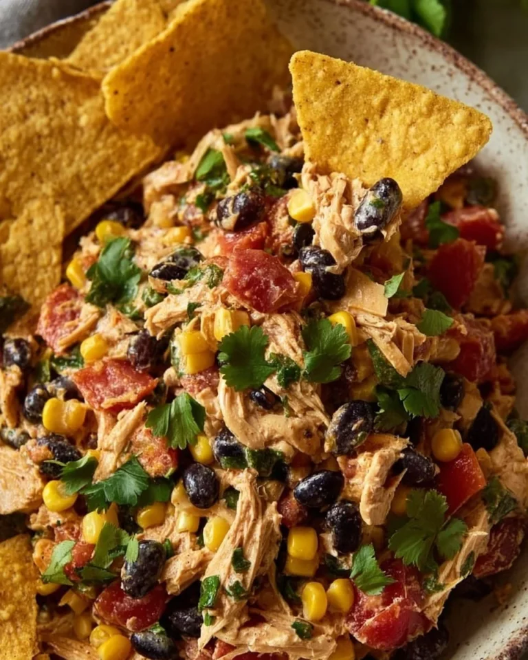 Delicious Southwestern chicken salad topped with vibrant vegetables and spices