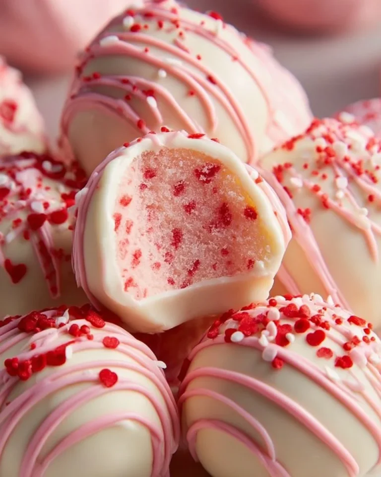 Delicious Strawberry Shortcake Truffles arranged on a platter