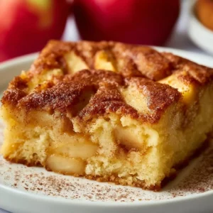Delicious Apple Cinnamon Sheet Cake topped with cinnamon and fresh apples.