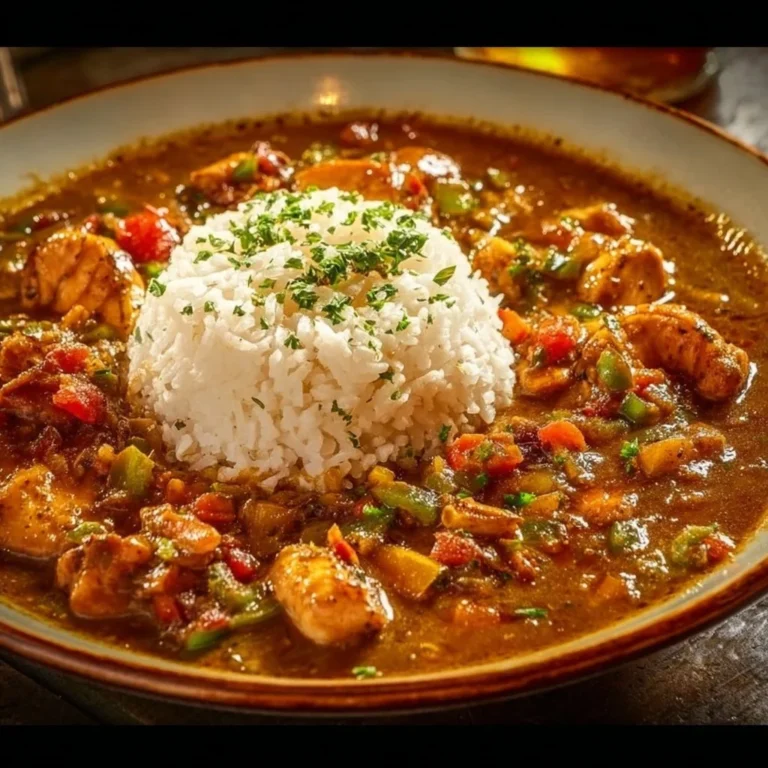 Delicious bowl of authentic Chicken Étouffée served over rice