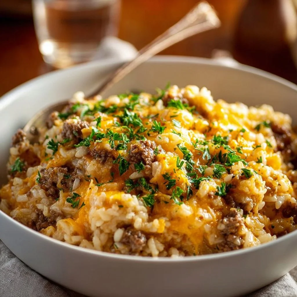 Cheesy Ground Beef and Rice Casserole