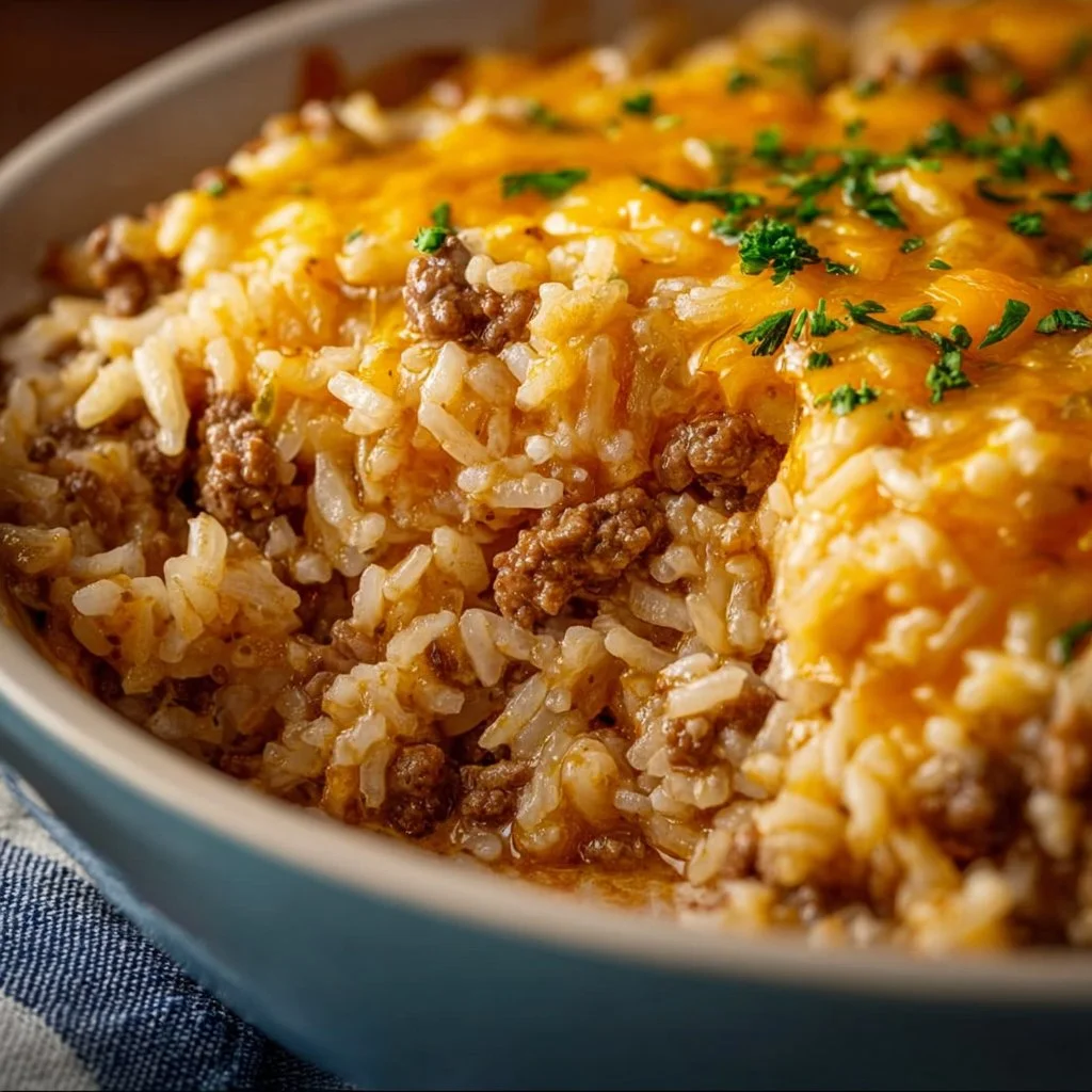 Cheesy Ground Beef and Rice Casserole