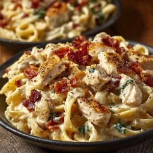 Delicious Chicken Bacon Ranch Pasta with creamy sauce and toppings