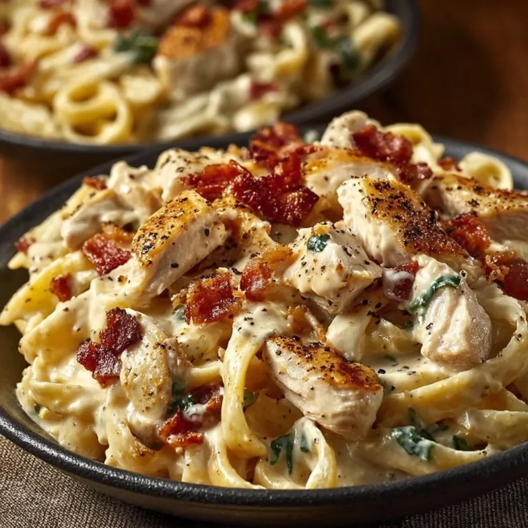 Delicious Chicken Bacon Ranch Pasta with creamy sauce and toppings