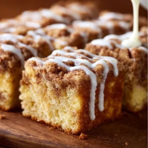 Deliciously moist coffee cake served with coffee and a sprinkle of cinnamon