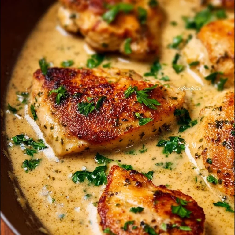 Delicious creamy garlic parmesan chicken dish served with herbs