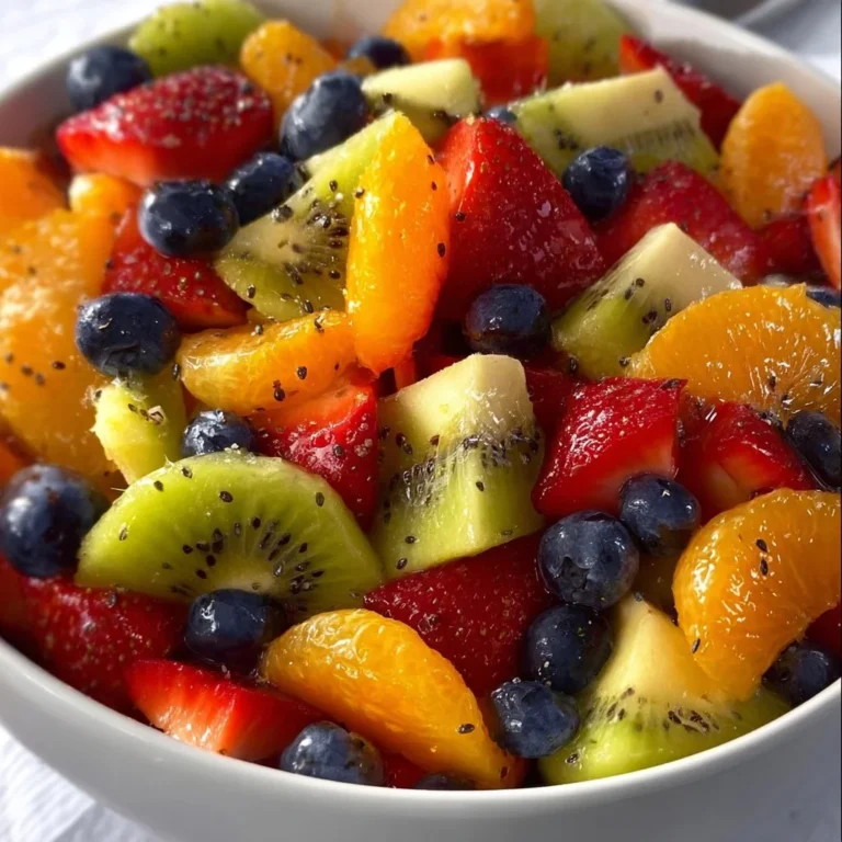 Fresh fruit salad served with honey lime poppy seed dressing in a bowl