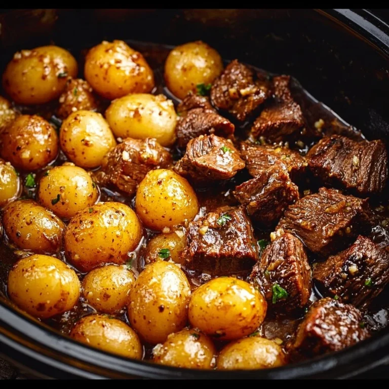 Savory Garlic Butter Beef Bites with Potatoes served on a plate
