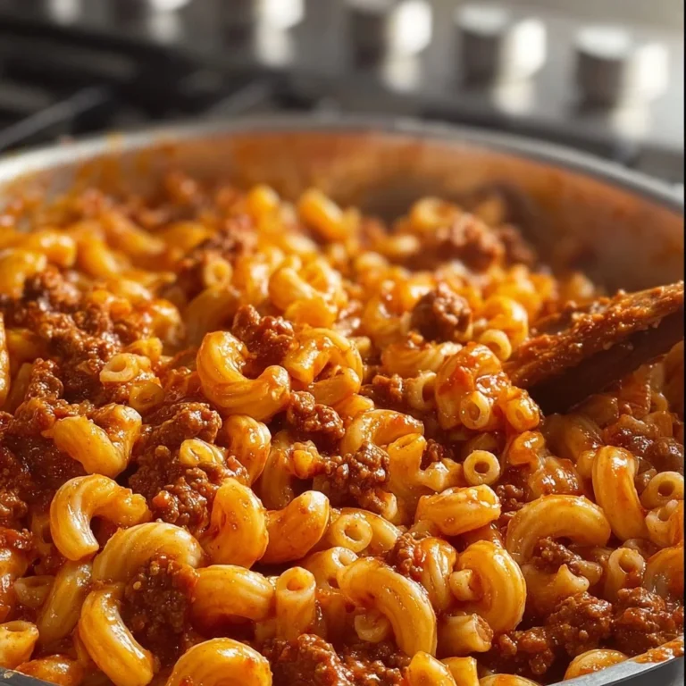 Bowl of homemade Hamburger Helper with ground beef and pasta