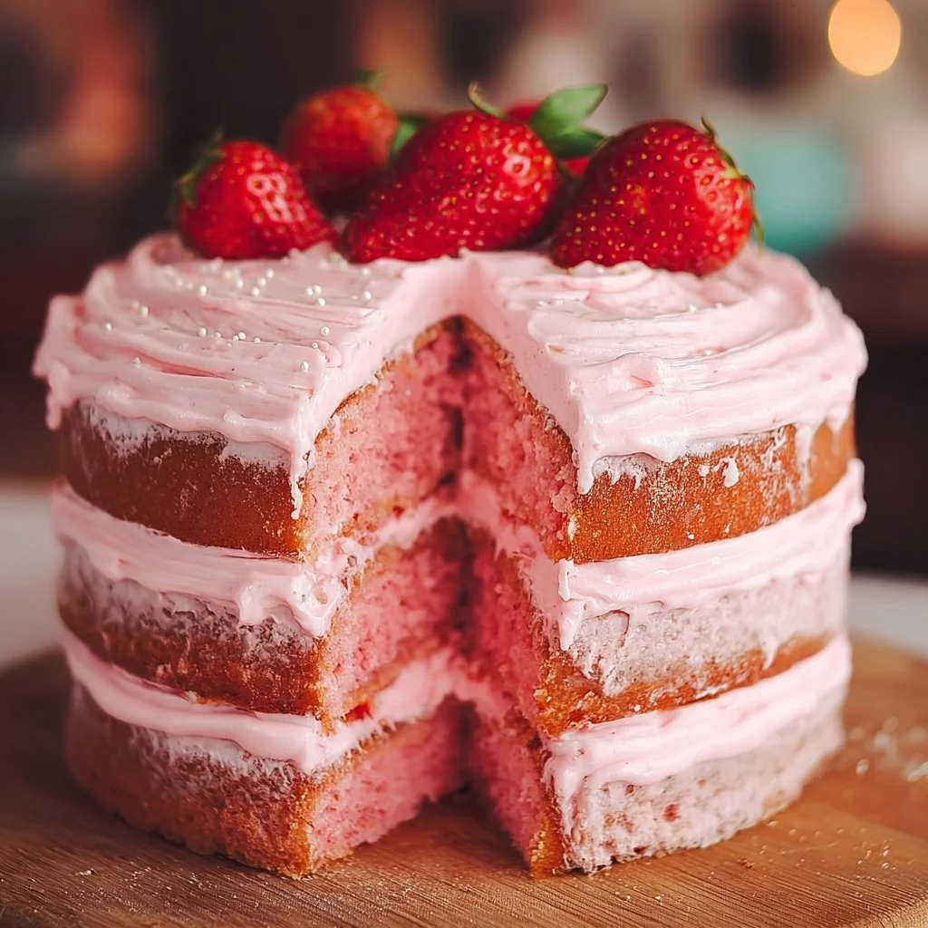 Homemade Strawberry Cake with Strawberry Frosting