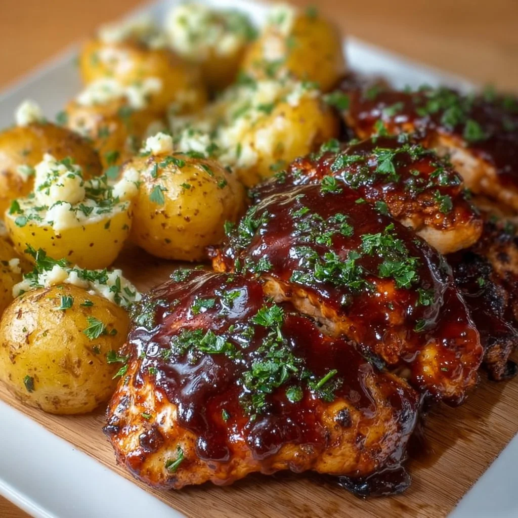 Honey BBQ Chicken with Garlic Parmesan Potatoes