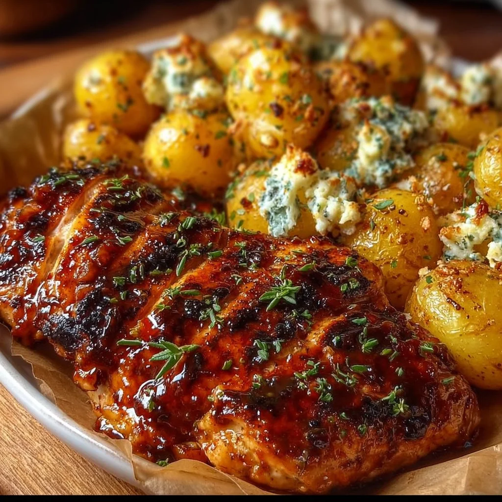 Honey BBQ Chicken with Garlic Parmesan Potatoes