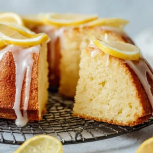 Delicious homemade lemon pound cake with sour cream and lemon glaze