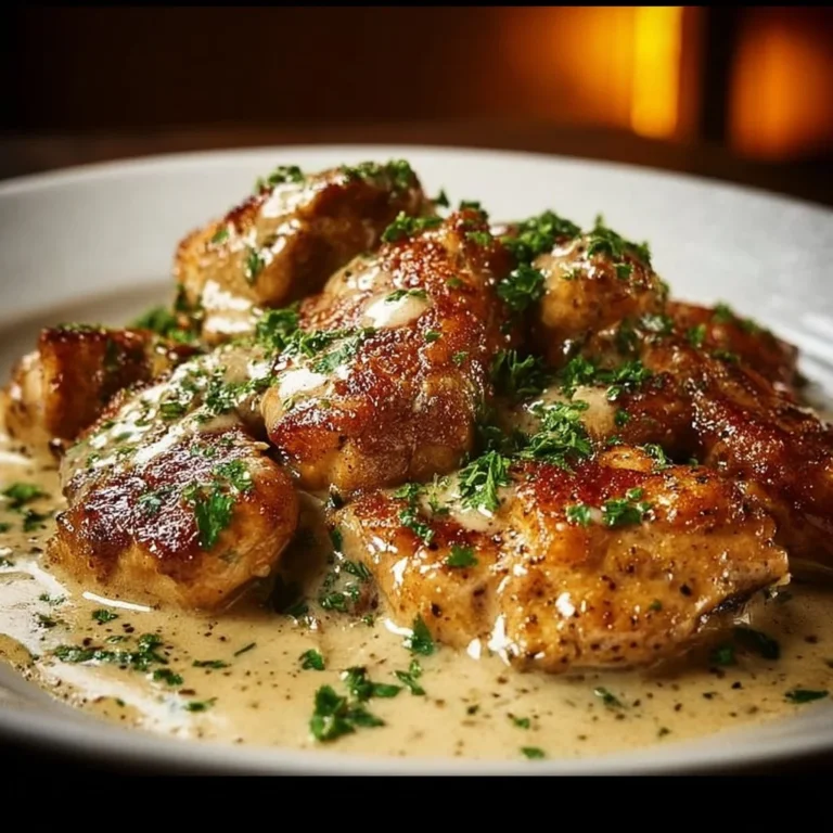 Delicious Irish Chicken in Whiskey Cream Sauce garnished with herbs
