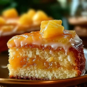 Delicious Juicy Pineapple Heaven Cake topped with fresh pineapple slices.