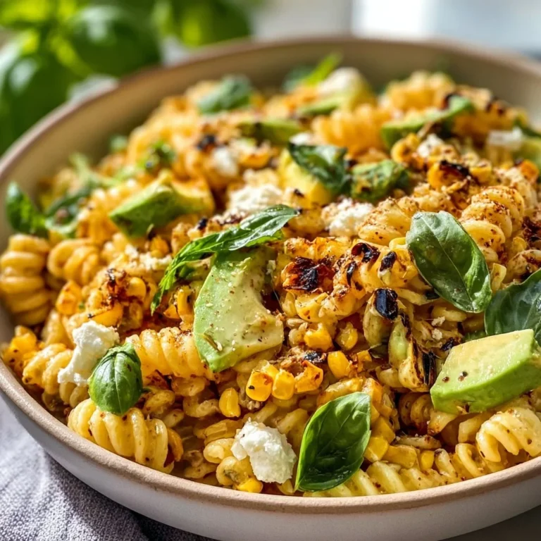 Delicious street corn pasta salad with vibrant colors and fresh ingredients