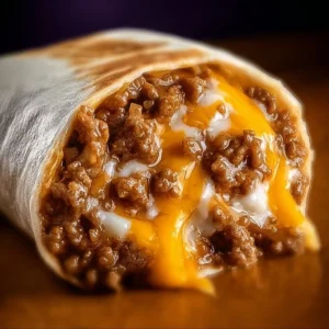 Taco Bell Beefy Melt Burrito loaded with beef, cheese, and toppings