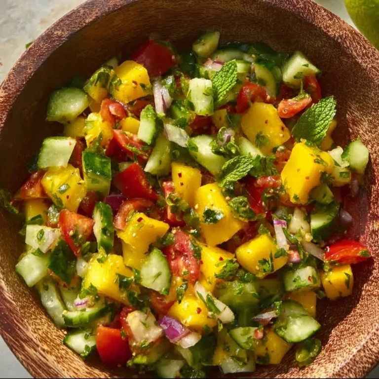 Fresh mango avocado salad with vibrant greens and dressing