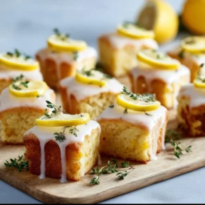 Delicious mini lemon drizzle cakes served on a white plate