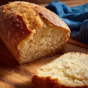 Homemade old fashioned banana bread with ripe bananas on a wooden table