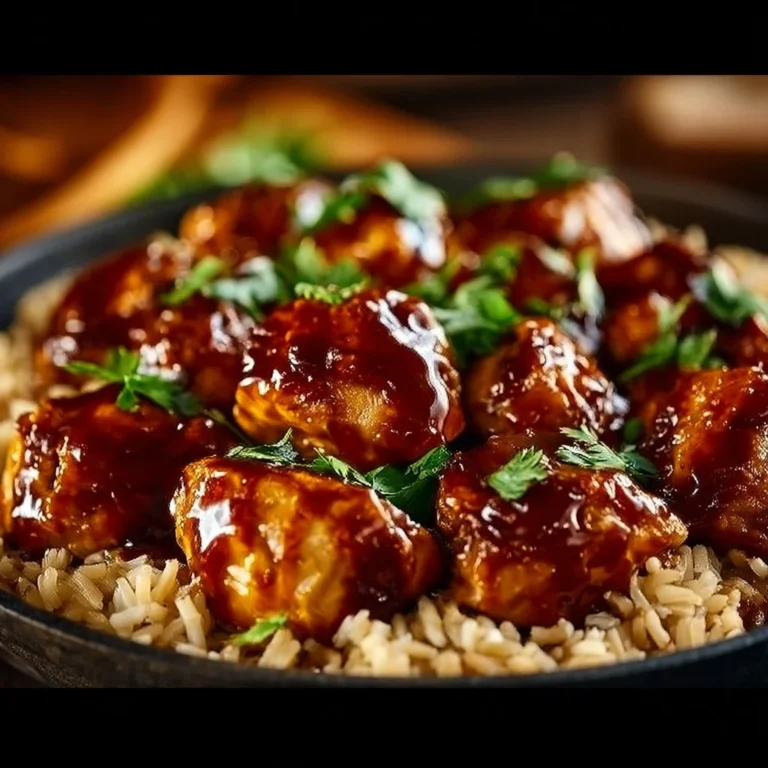 One-Pan Honey BBQ Chicken served with rice in a delicious sauce