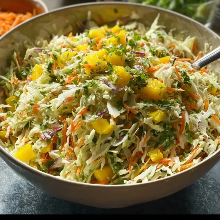 Bowl of delicious pineapple coleslaw with vibrant colors.