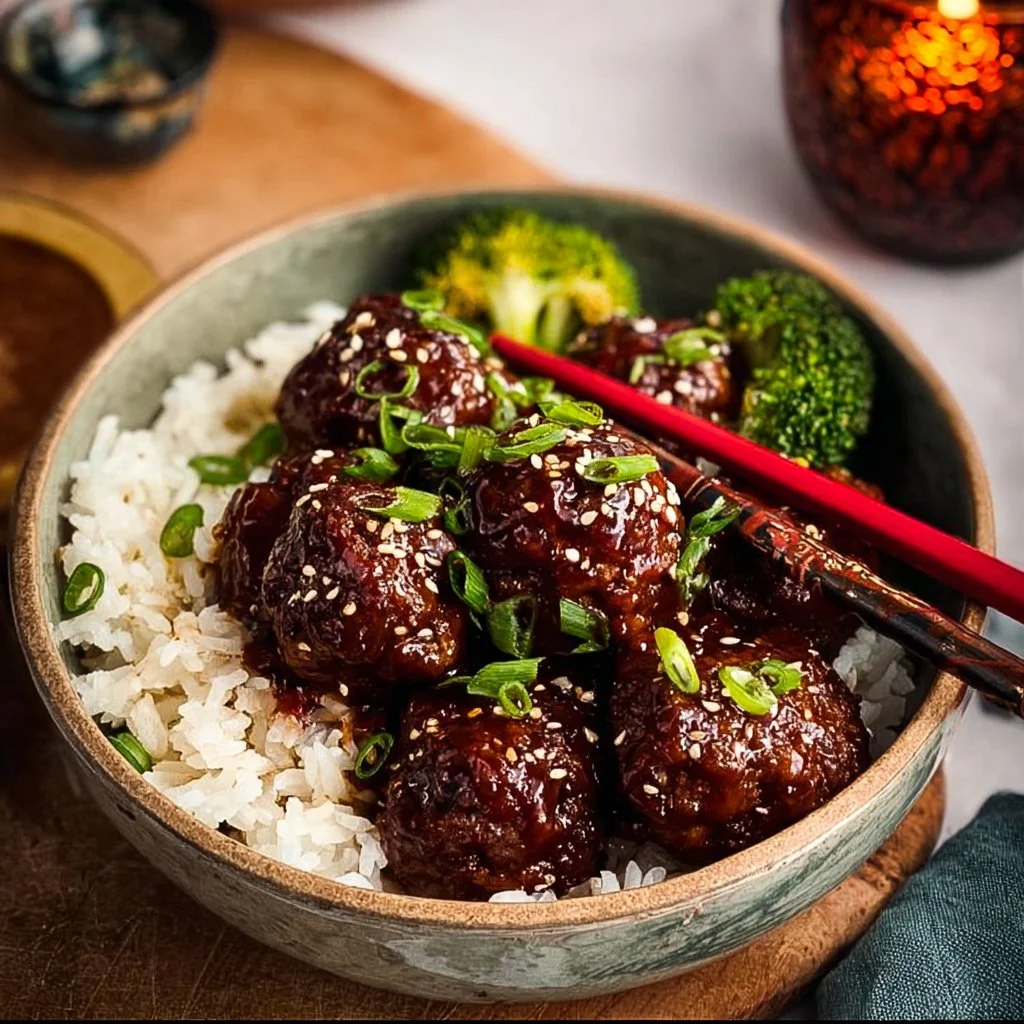 Sticky Mongolian Beef Meatballs