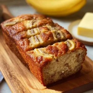 Delicious slice of moist banana bread on a wooden table