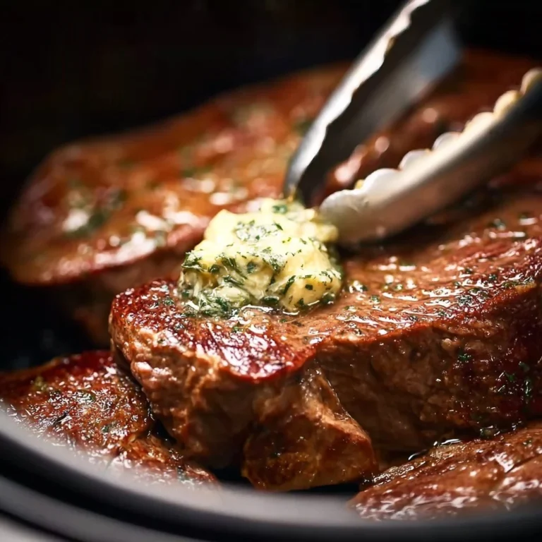 Air Fryer Steaks with Garlic Butter served on a plate