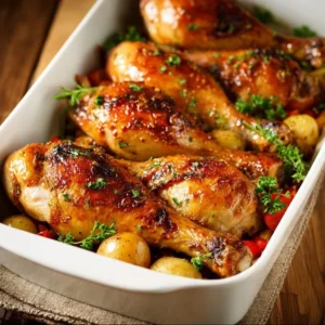 Delicious baked chicken leg quarters seasoned and ready to serve